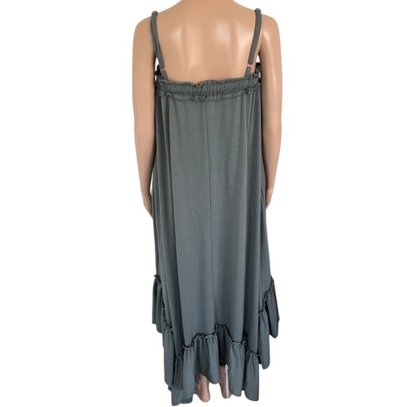 Three Bird Nest Layered Boho Coastal Cowgirl Flowy Ruffle Maxi Dress Gray S - Picture 5 of 8